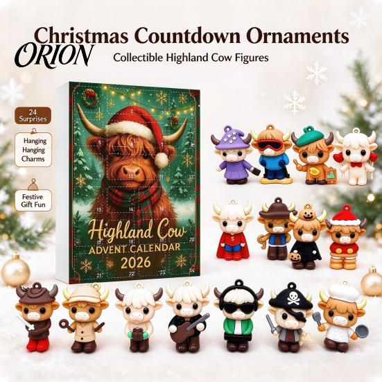 Holiday Countdown Surprise 24 Days 3D Highland Cow Advent Calendar 2026, Christmas Cute Farm Animal Gift for Parent Child Interaction Calendar,