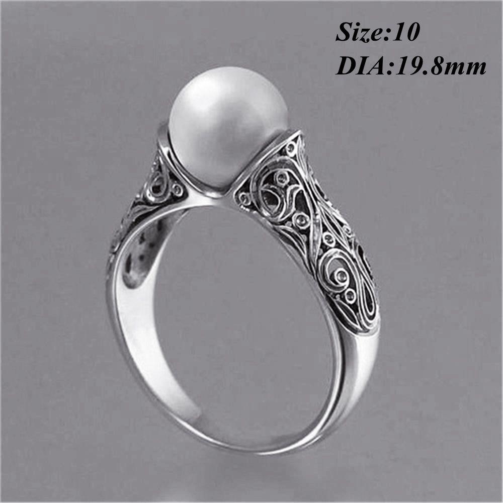 Charm Gift Vintage Wedding Jewelry 14K Yellow Gold Plated White Pearl Ring