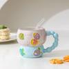 Hand-painted Relief Gourd Ceramic Cup Aesthetic Value, Breakfast Large Capacity, Cute Oatmeal Mug, Home Drinking Wate Drinkware