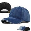 Ripped Brim Denim Baseball Cap Visor Hole Distressed Peaked Cap Adjustable Casual Streetwear Sun Hat For Man Women Unisex