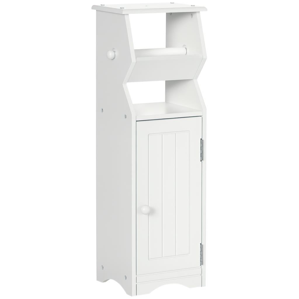 White MDF Bathroom Cabinet with Cupboard and Toilet Paper Space, 19x15x56 cm