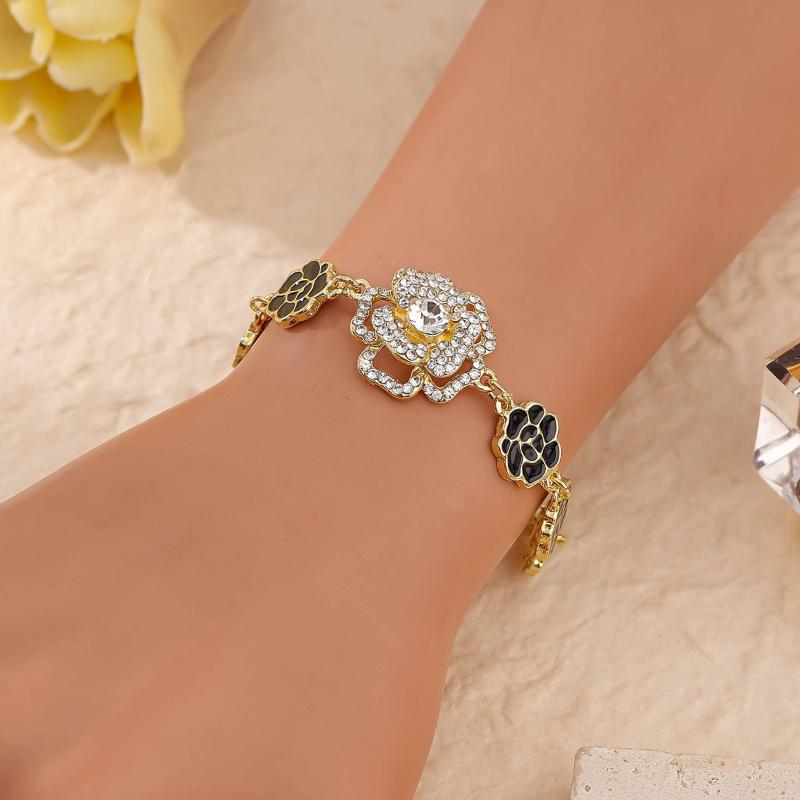 Персонализированные Модные Эмалированные Черные Розы Стразы Камелии Браслеты Для Женщин Ювелирные Аксессуары Подарок 1pc