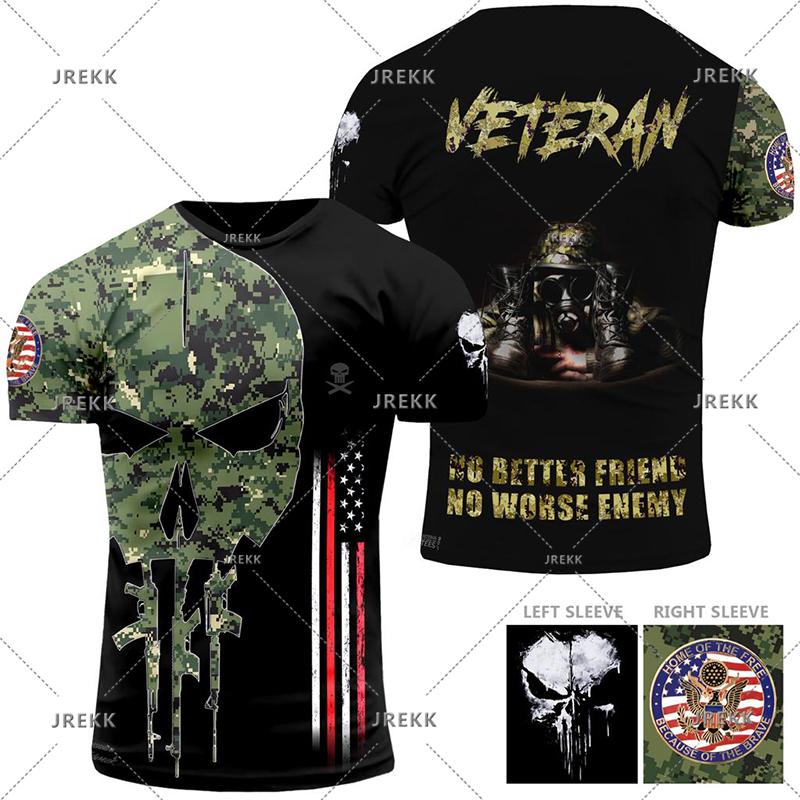 USA US Lesní Pouštní Kamufláž Tričko pro Muže Oblečení 3D Lebka Potištěné Tričko Krátký Rukáv Olivové Rychleschnoucí Džungle Tričko