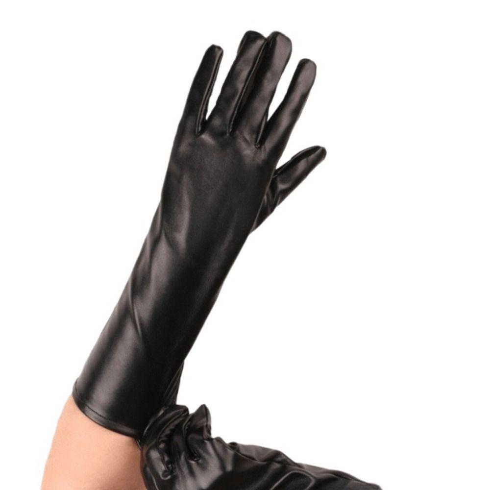 1 Pair Solid Color PU Leather Gloves Extra Long Stage Performance Gloves Driving Gloves  for Women