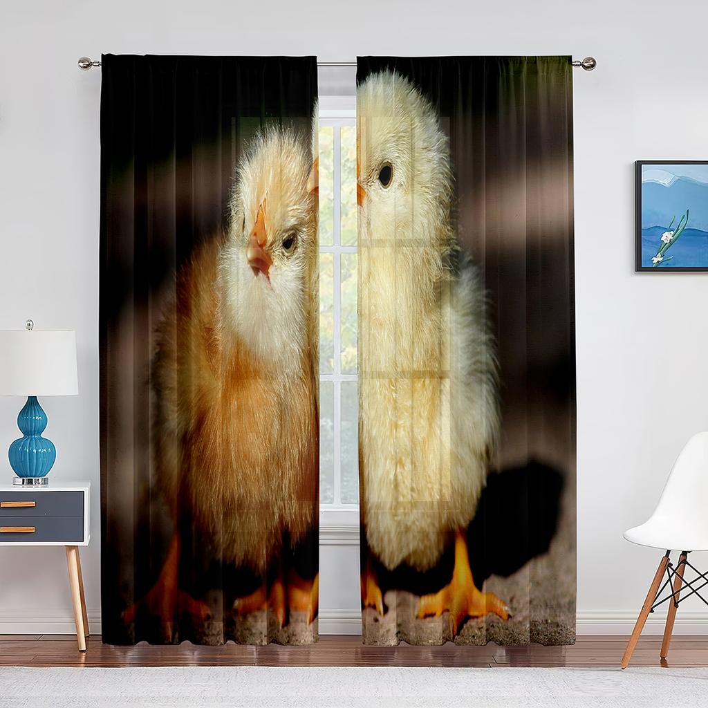 Cute Chick On The Grass Chiffon Sheer Curtains for Living Room Bedroom Home Decoration Animal Transparent Voiles Tulle Curtain