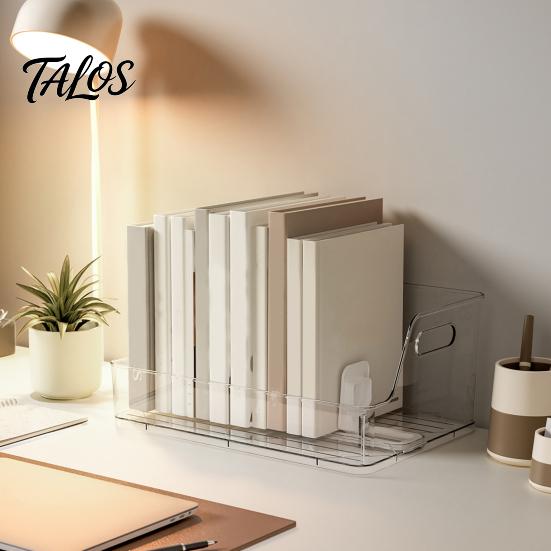 Organizer for Book And Stationery Sliding Action Bookend, Clear Stopper, Space Saving Office Desktop Stackable Desk File Bookshelf Storage,