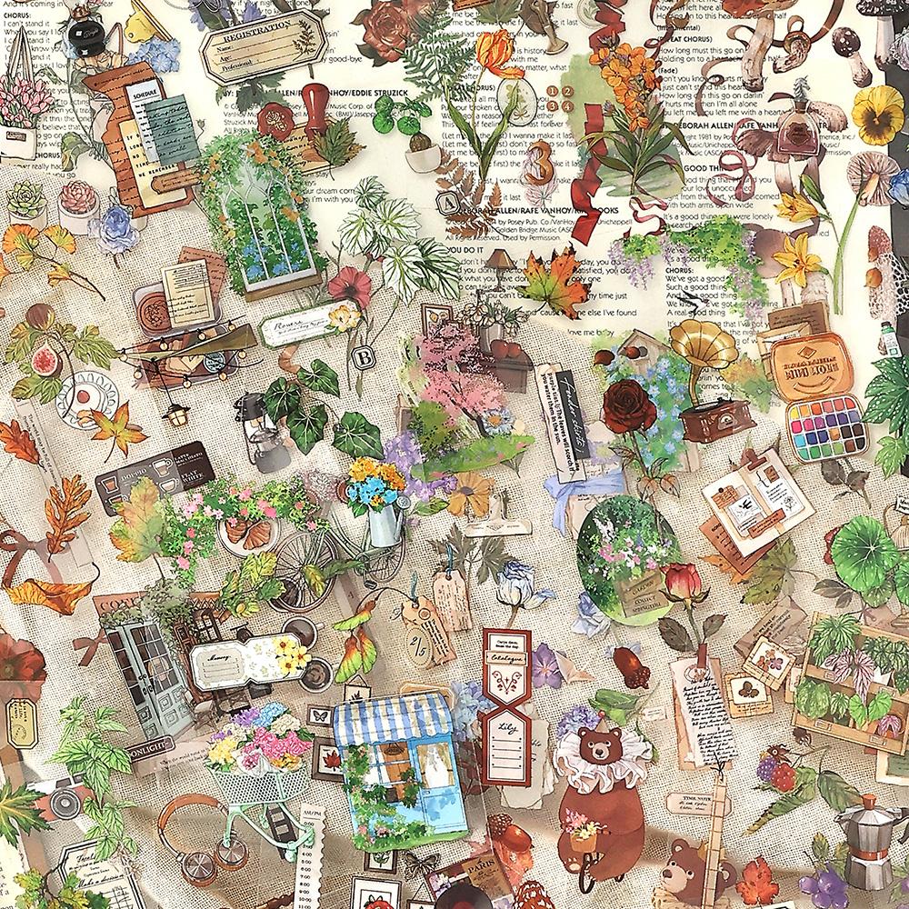 JIAMEI 20sheets/book Memory Parade Series Creative Retro Plants Flowers PET Die cut Stickers Book Decor Journal Supplies