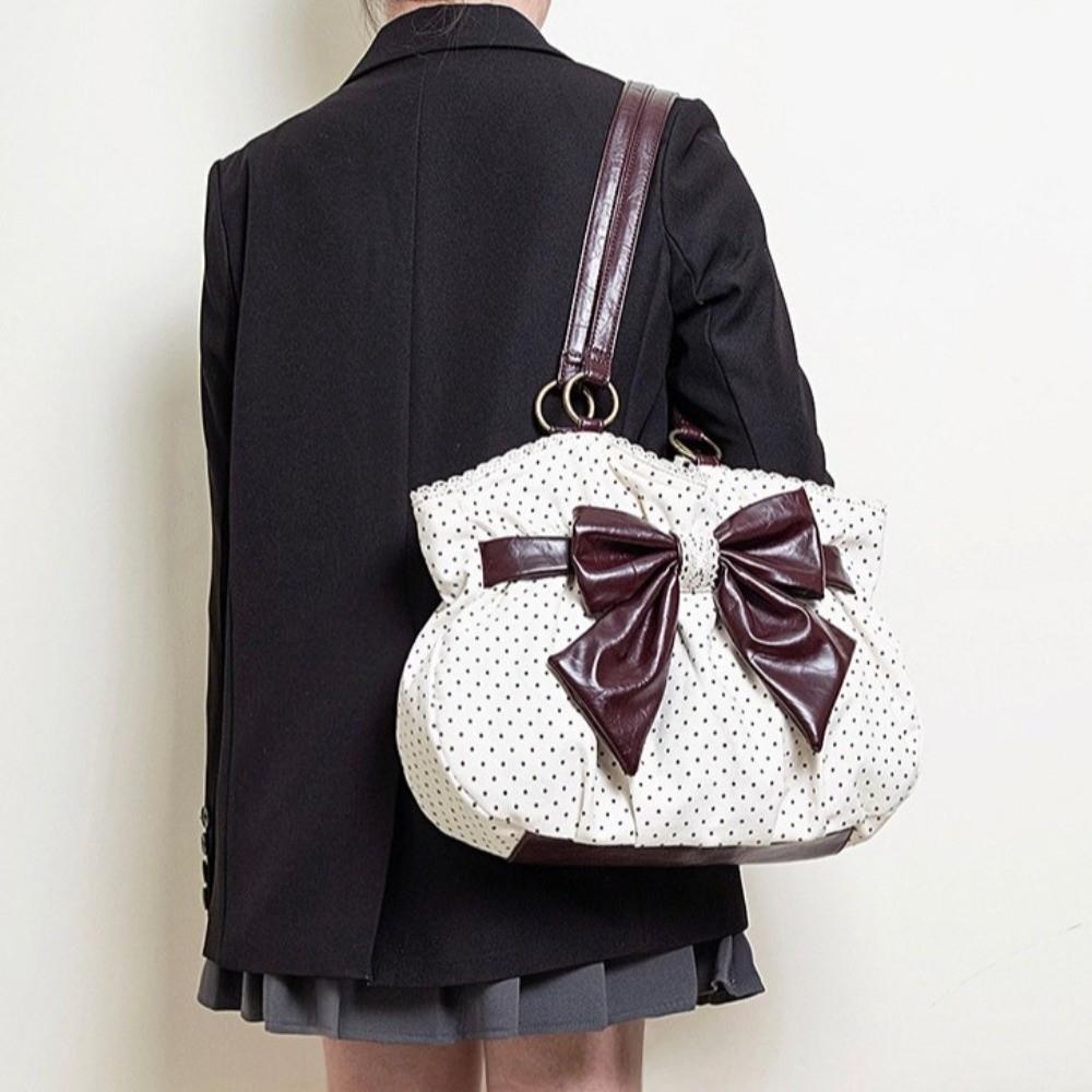 Dámské Kabelky Velká Kapacita Univerzální Taška přes Rameno s Mašlí Trendy Taška Tote s Puntíky Kancelářská Dáma