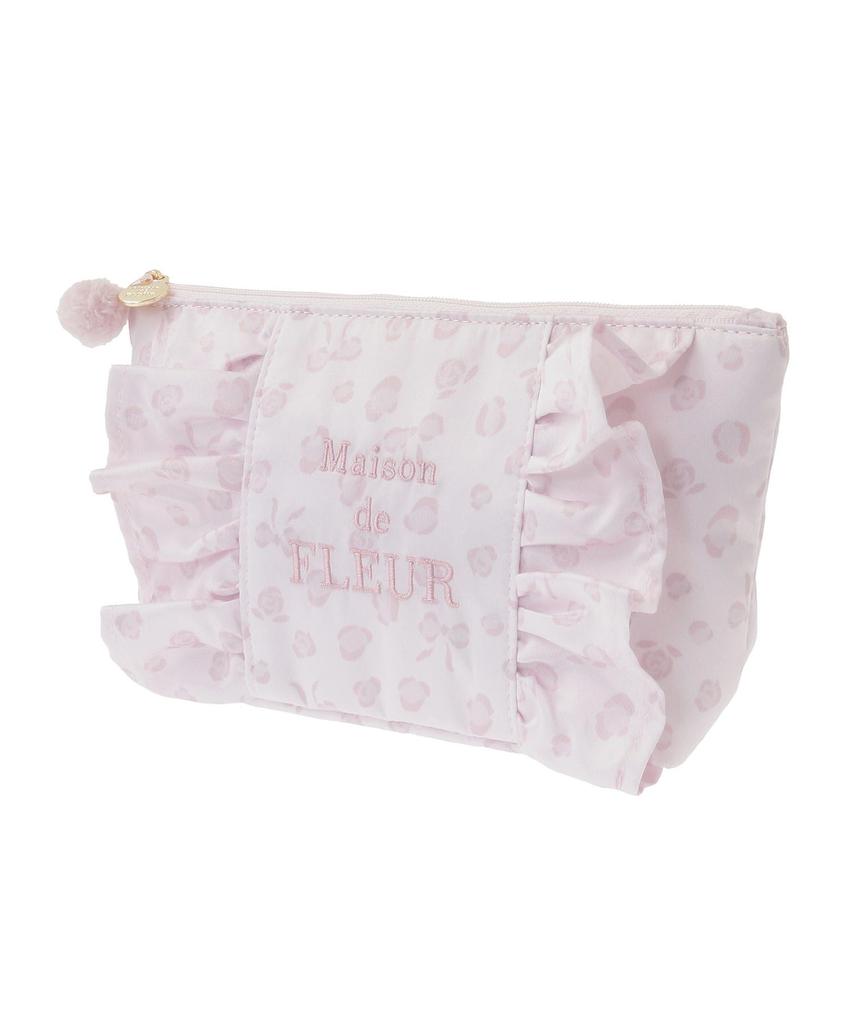 Maison De Fleur Ribbon Leopard Frill Pouch, Light Pink, Women's