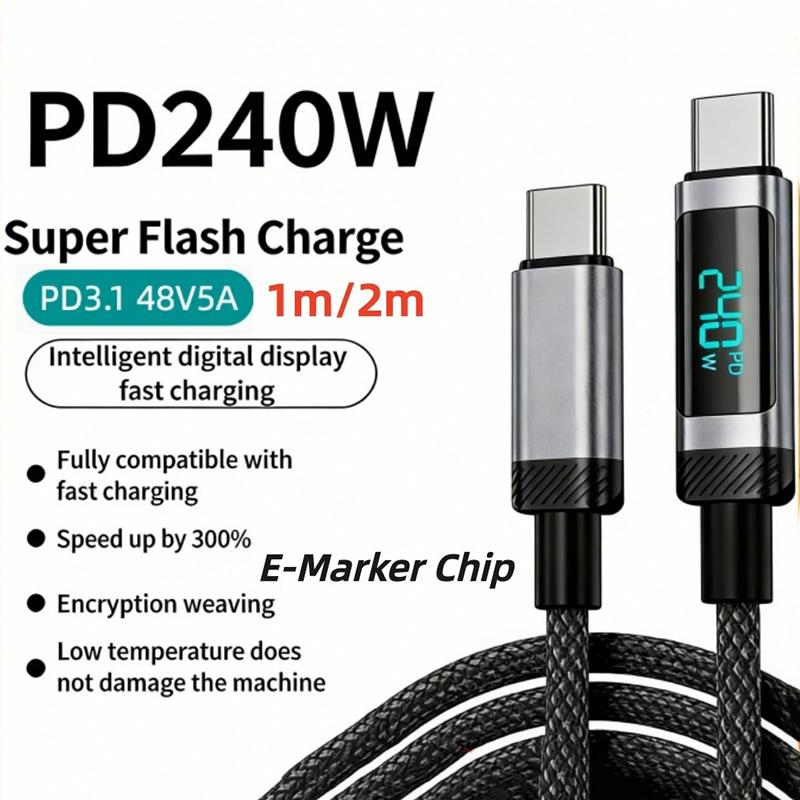 240W PD3.1 48V5A Fast Charging Cable USB C To Type C Cable Digital Display 1M/2M Data Wire For Mobeil Phone Macbook IPad Laptop