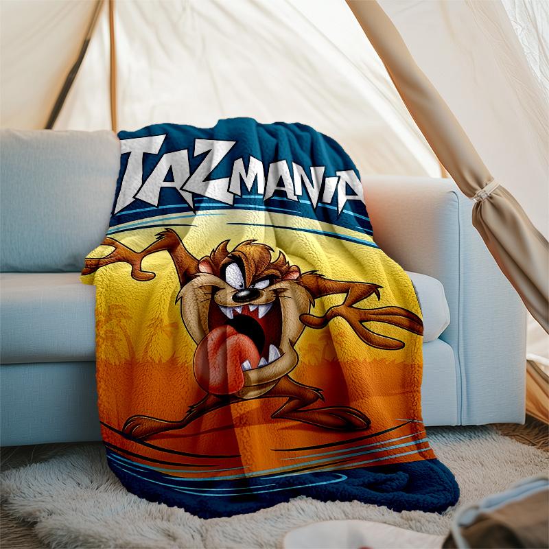 1pc Taz3 Theme Soft Flannel Throw Blanket - Digital Print, Polyester, Cozy for All Seasons, Perfect for Outdoor, and Travel
