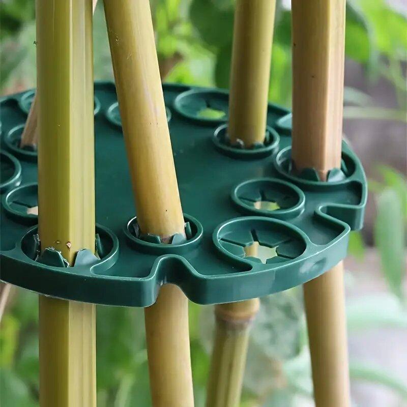2pcs, Bamboo Tray For Gardens, Plastic-coated Steel Pipe Fixed Bracket For Plant Fixation, Green Bamboo Round Disc Flower Suppor