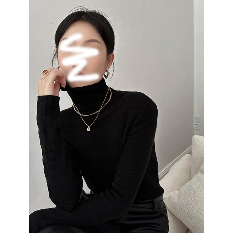 Vintage Coffee Turtleneck Knitted Bottoming Shirt Women's Spring Heap Collar Slim Inside Top Temperament Sweater