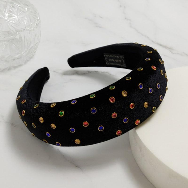 LALA Velvet Jeweled Zigzag Hairband - Black