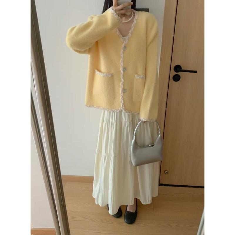 Imitation mink velvet knitted cardigan autumn and winter new V-neck temperament loose sweater jacket women