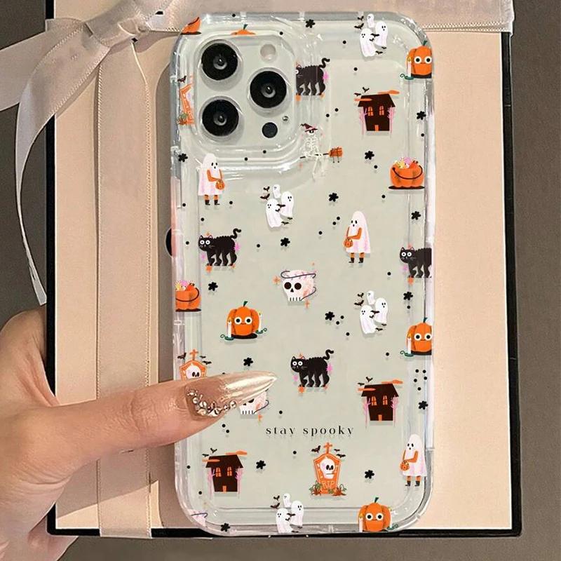 Süßes Halloween Kürbis Geist Muster Handyhülle Für iPhone 16 15 14 11 13 12 Pro Max Mini 7 8 Plus X XR XS Anti-Fall Klare Hülle