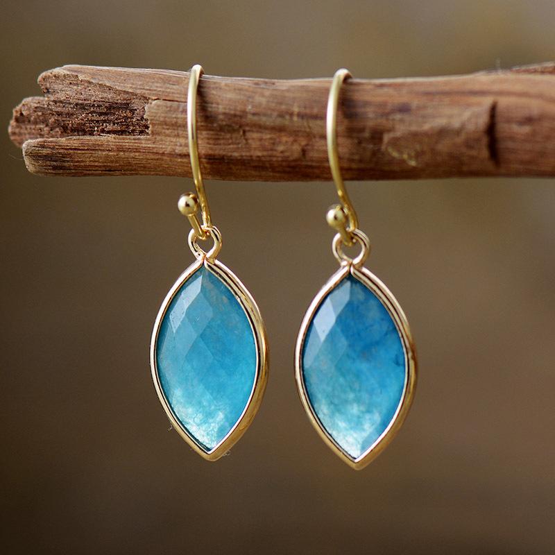 Natural Stone New Bohemian Elongated Stone Horse Eye Pendant Earrings European and American Popular Ins Jewelry Jewelry