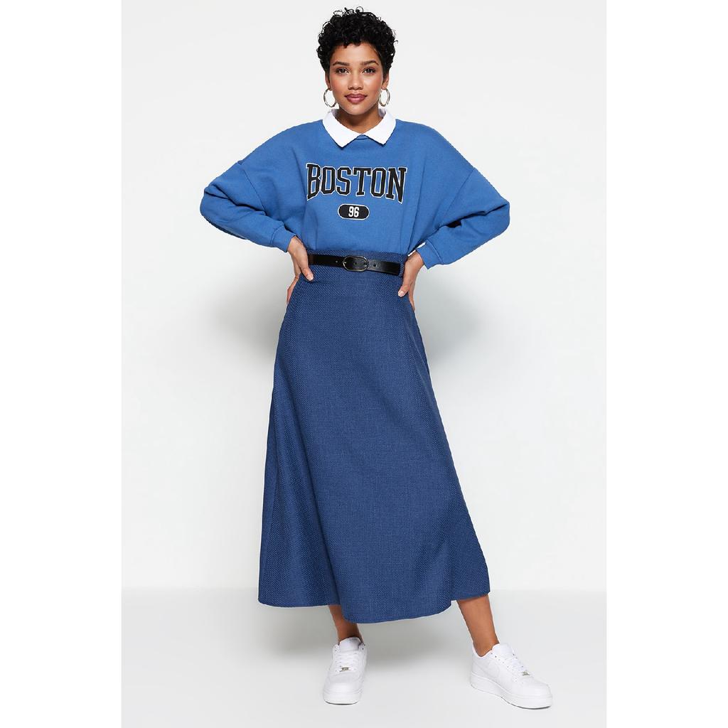 Indigofarbener, gewebter Rock mit Taillengürtel Tctaw23ee00014