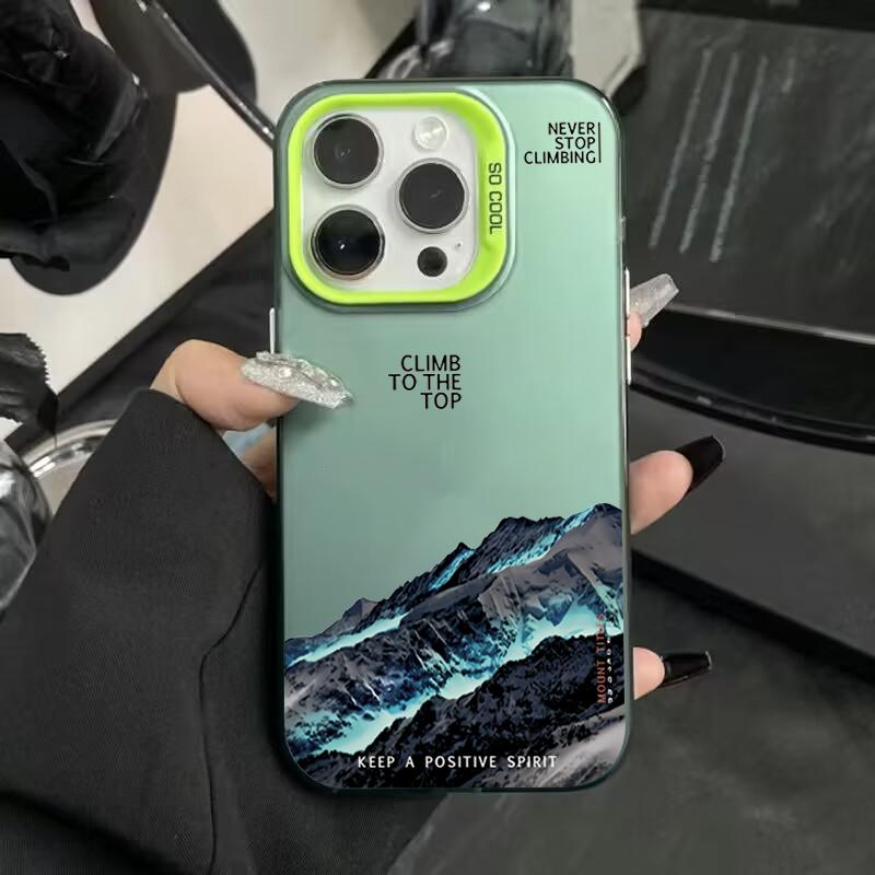 Snow Mountain Landscape Sunset Electroplate Silver Phone Case For iPhone 16 11 12 13 14 15 Pro Max 7 8 Plus X XS XR Back Cover