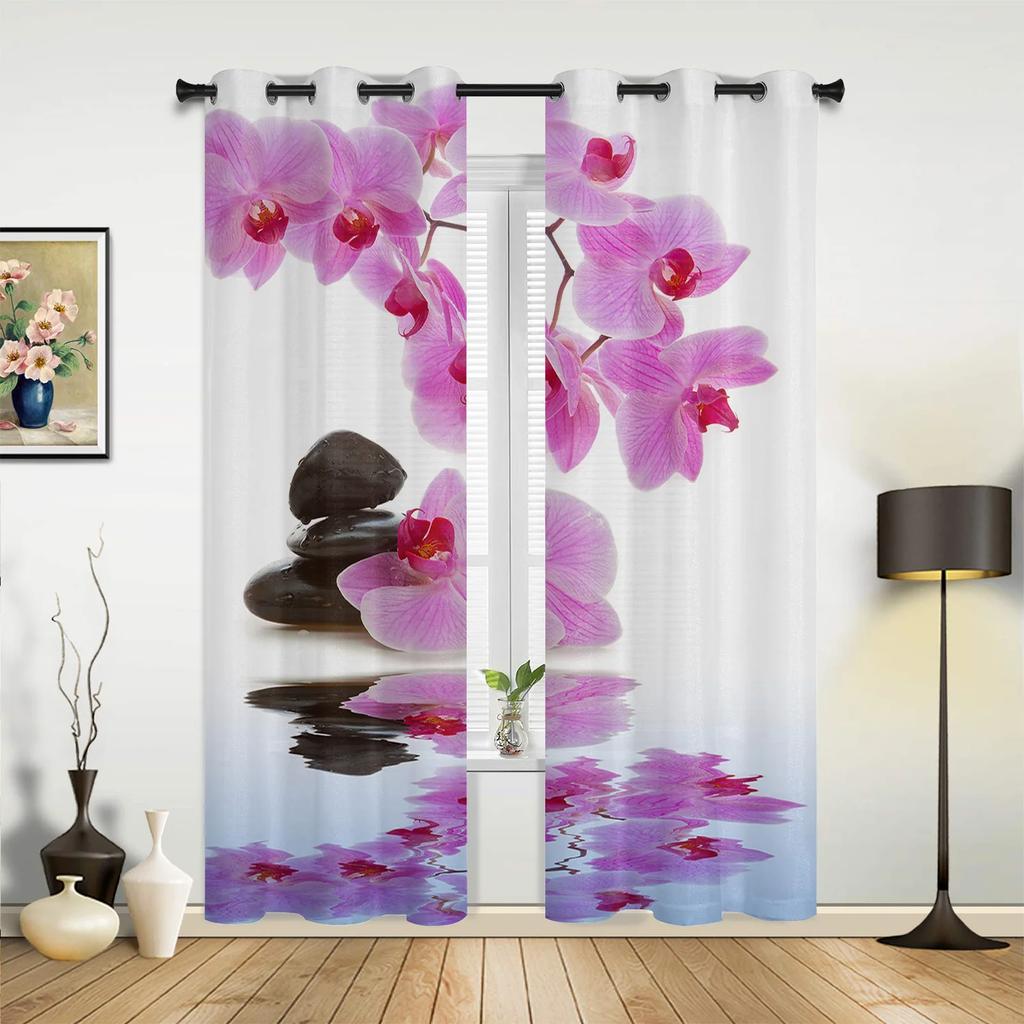 Orchid Dewdrop Zen Stone Arrow Bamboo Curtains for Bedroom Living Room Drapes Kitchen Children's Room Window Curtain Home Decor