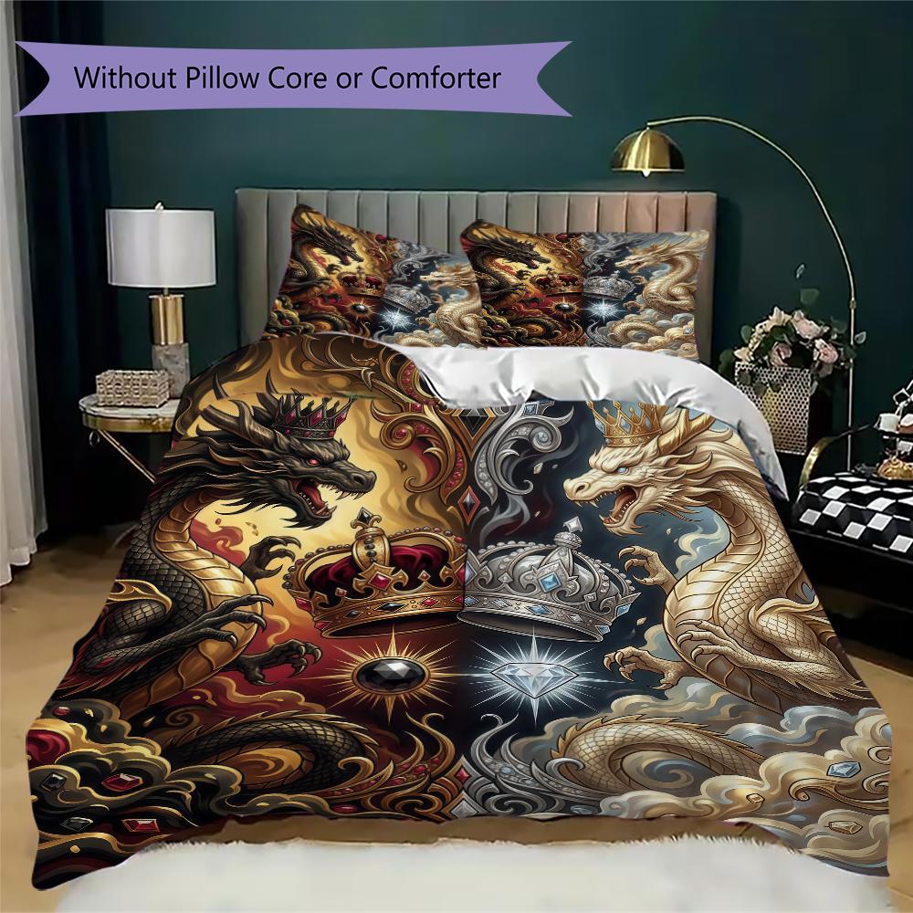 Dragon Pattern Bedding uilt Set uilt Cover Pillowcase Home Decoration Birthday Gift (1 * duvet cover + 2 * pillowcase without core)