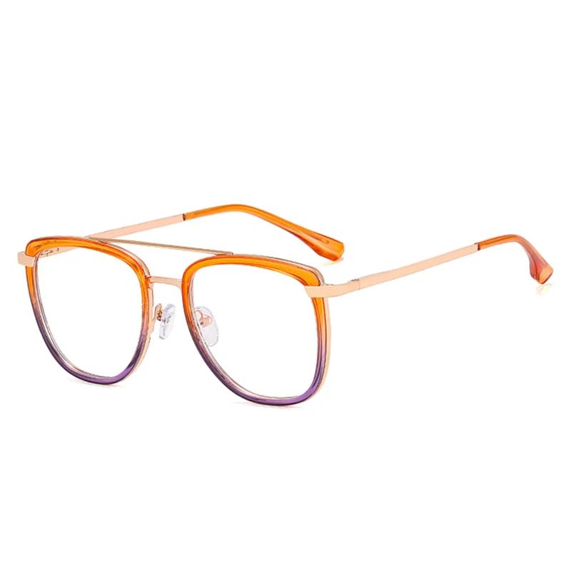 SHAUNA Retro Metal Double Bridges Women Glasses Frames Fashion Clear Anti-Blue Light Eyewear Men Optical Double Color Frame
