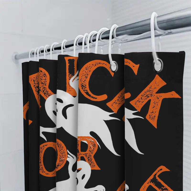Spooky Halloween Ghosts Trick or Treat Shower Curtain Black Orange Decorative Waterproof Bath Rug Set for Kids Home Decoration