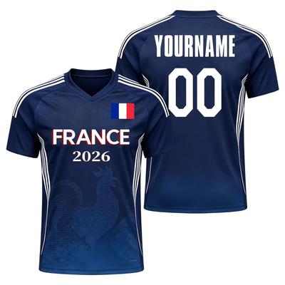 Piłkarska koszulka z nadrukiem flagi Francji na 2026 rok, szybkoschnący T-shirt sportowy, odpowiedni jako strój treningowy dla fanów piłki nożnej.