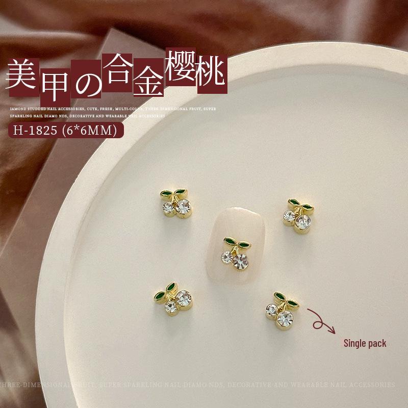 Net Celebrity 3D Cherry Nail Art Decorations: Alloy Rhinestones for 2025 New Year Style