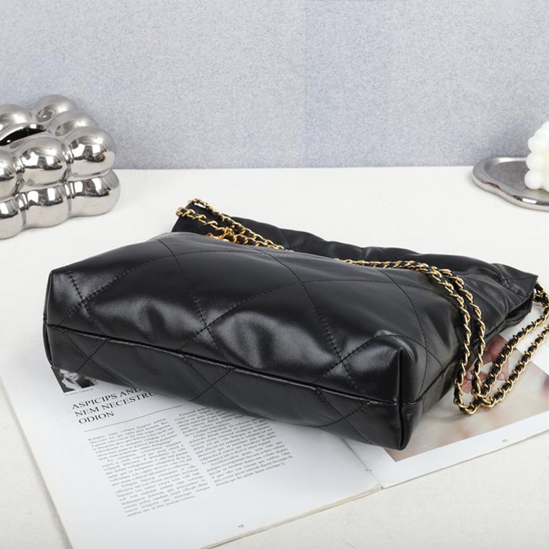 New Large-capacity First-layer Cowhide Gold Coin Bucket Bag, Genuine Leather Pleated Chain, Shoulder Bag, Fashion Garbage Bag, Bag.