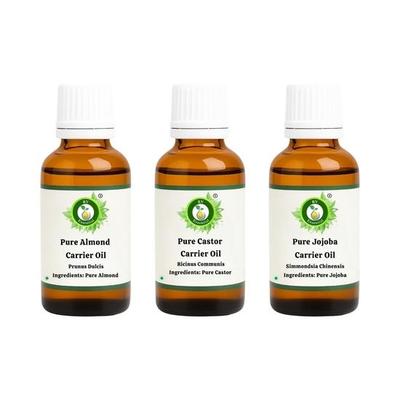 Almond Oil 50ml with Castor Oil 50ml and Jojoba Oil 50ml | For Face | For Massage 100% Pure Natural | Cold Pressed Oils | Pack of Three