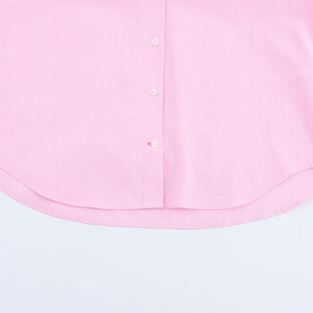 2025 Spring Women's Casual Striped Oxford Shirt with Turn-Down Collar