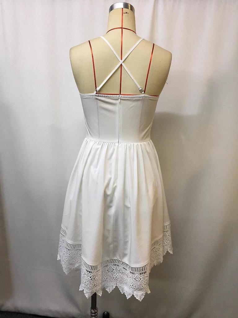 2026 Spring/Summer French Chic White Lace-Trim Camisole Dress for Women - Beach Vacation