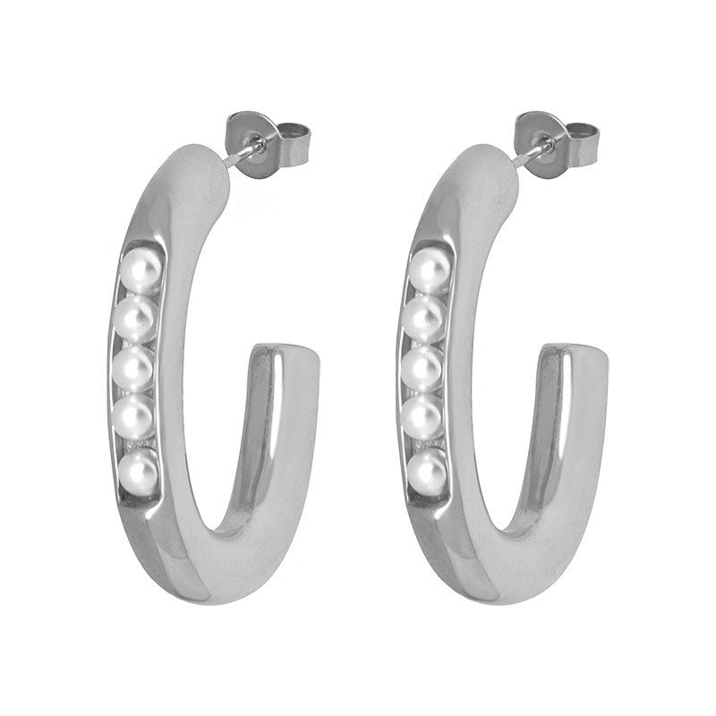 Elegant French U-Shaped Pearl Earrings: Non-Fading 18K Gold Titanium Steel Women's Jewelry