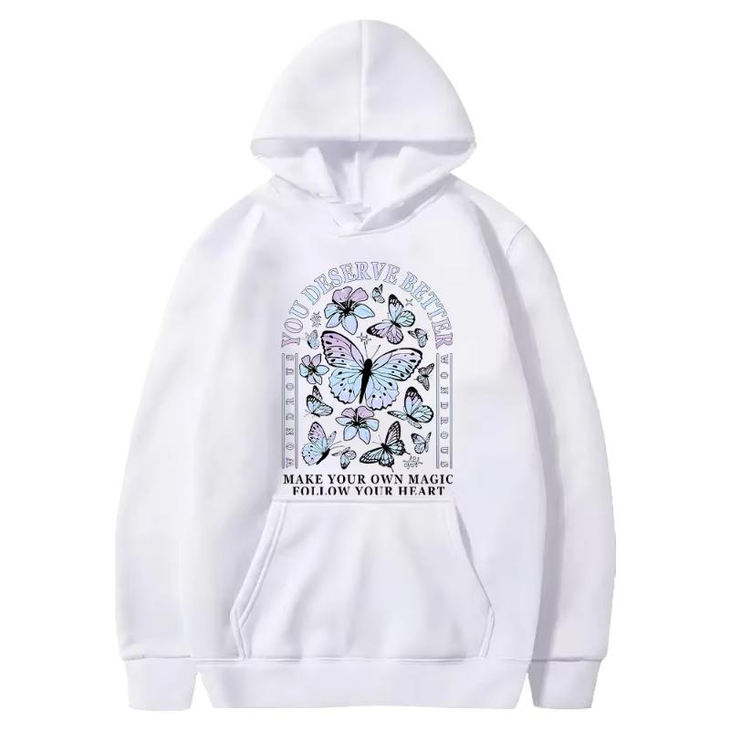 YOU DESERVE BETTFR Graphic Printed Hooded Women Aesthetic Trendy Hoodies Casual Loose Sweatshirt Harajuku Unisex Streetwear