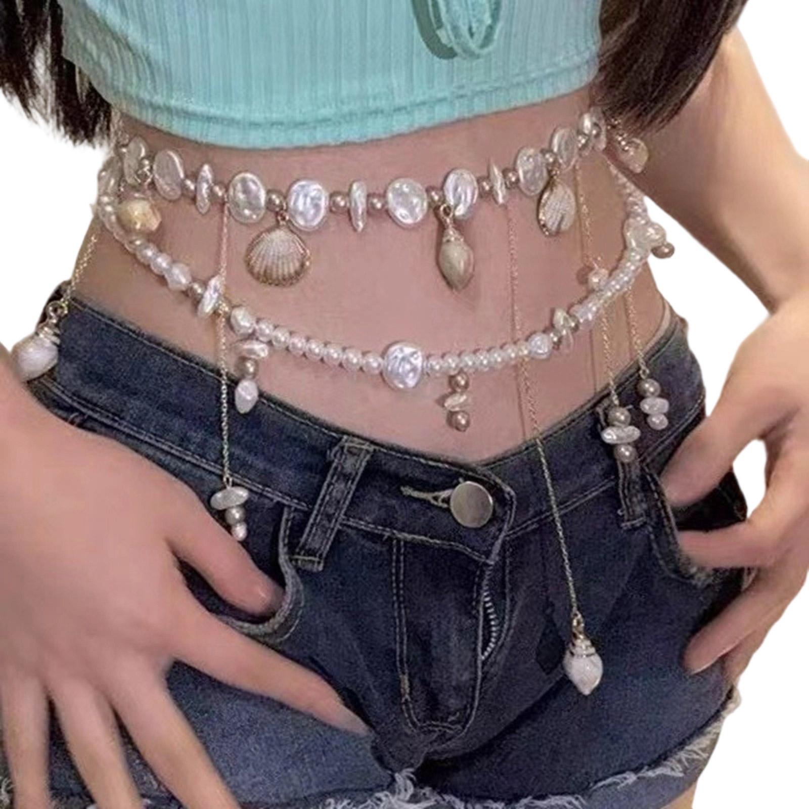 

Двухслойная цепочка на талию с жемчугом, ракушками, кисточками из ракушек, пляжные украшения для тела для женщин, девушек, для повседневного отпуска