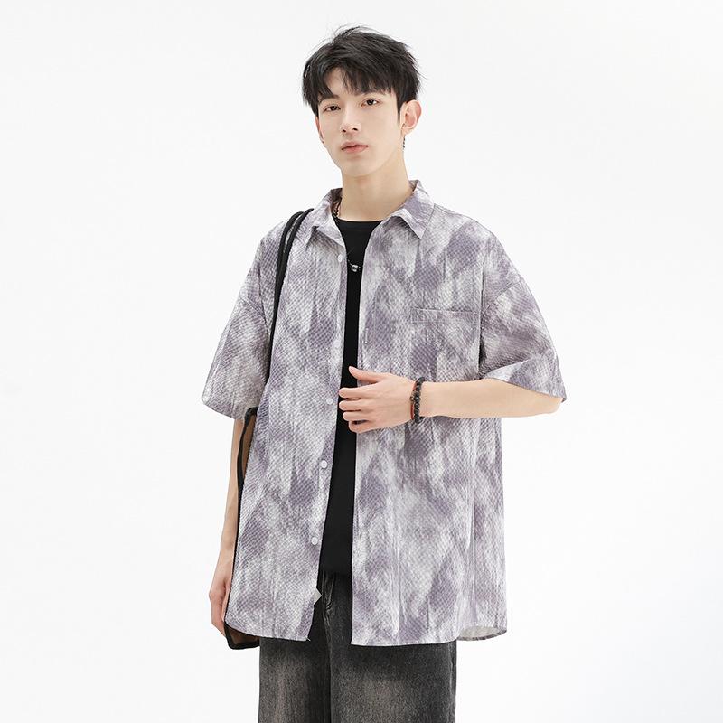 Hawaiian Blossom Shirt Men's Summer Pi Shuai High End Beach Short Sleeve American Trendy 3/4 Sleeve Shirt Coat