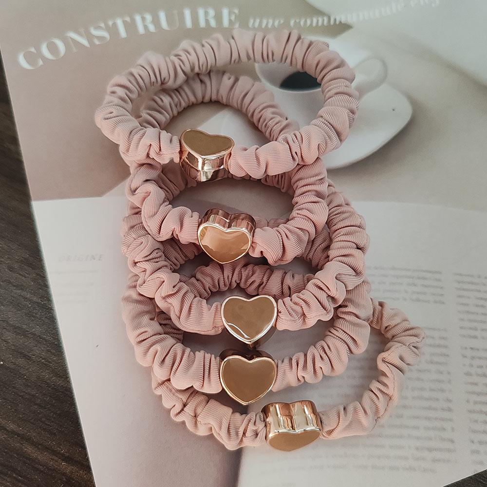 5PC European and American Cream Heart High Elasticity Hair Ties for Women Girls Ponytail Holder Hair Rings Rope Accessories
