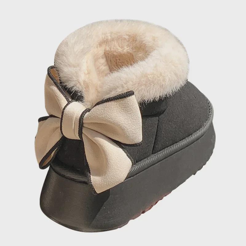 Women's Bow-Knot Cotton Heel Boots: Warm, Stylish & Versatile for Winter