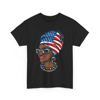 Juneteenth Amerikanische Flagge Frau Sonnenbrille Schwarz Melanin Frauen T-Shirt