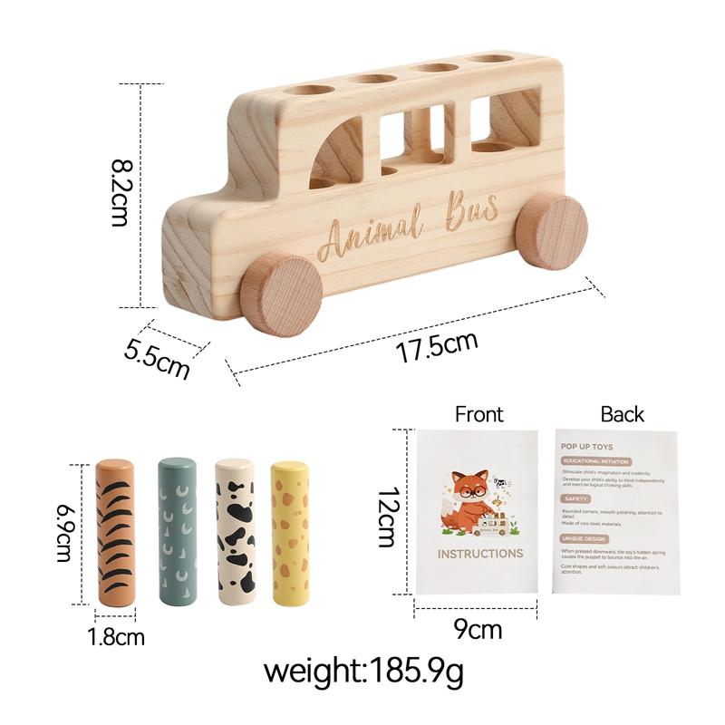 

Montessori Toys Wooden Bus Press Bounce Toy Baby Finger Fine Sports Game Animal Skin Cognition Educational Toys No Bpa Kid Gift