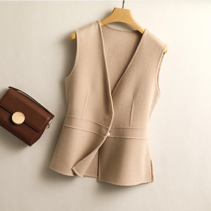 Women's Double-Sided 100% Wool V-Neck Vest - Autumn/Winter Versatile Sleeveless Top