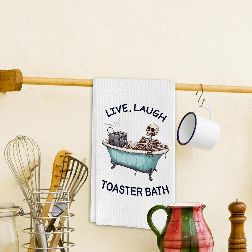 Halloween Gothic Skull Kitchen Towels Gothic Skull Decorative Waffle Weave Kitchen Towels, Hand Tea Towel for Kitchen Bathroom (16×24 Inches)