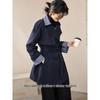 Retro Colorblock Double-Collar Waisted Trench Coat