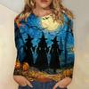 Women's Long-sleeved Loose-necked Halloween Print Casual Top, Suitable for Holiday Parties