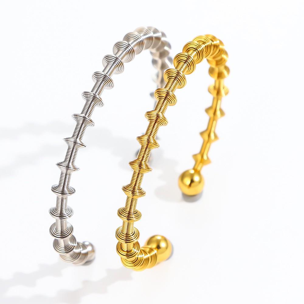 Adjustable Geometric Shape Stainless Steel Bracelet for Women - Simple, Fashionable, Open Design