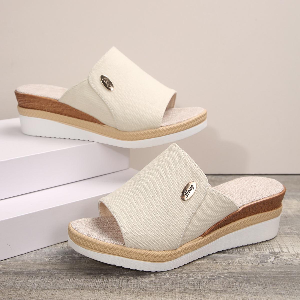 

Wedge heel slippers women s thick bottom medium heel casual beach fish mouth cool slippers 36