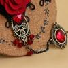 Fashion Jewelry Elegant Gothic Style Lace Red Rose Bracelet with Adjustable Finger Ring