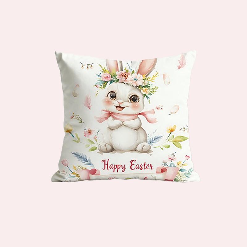 1Pc Easter Themed Pattern Pillowcase 2D Flat Printed Holiday Decorative Cushion Cover No Pillow Insert For Living Room Sofa Hall