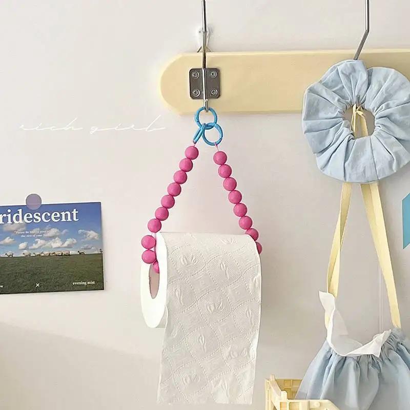 Pink Hanging Beaded Tissue Holder Toilet Paper Holder Phone Chain Multifunctional Decoration Paper Storage Box Home Accessories